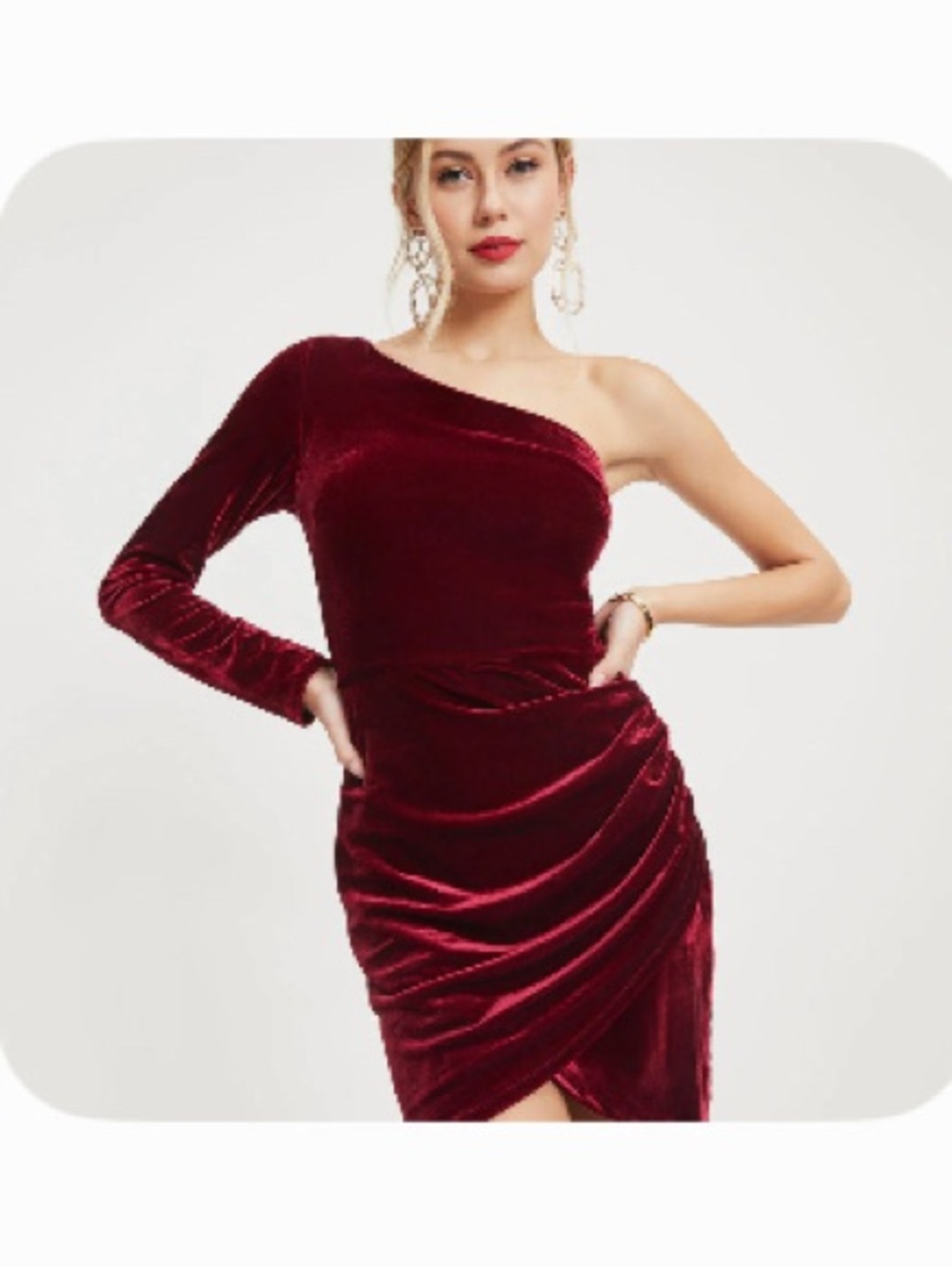 Vici One-Shoulder Velvet Ruched Mini Dress - Wine